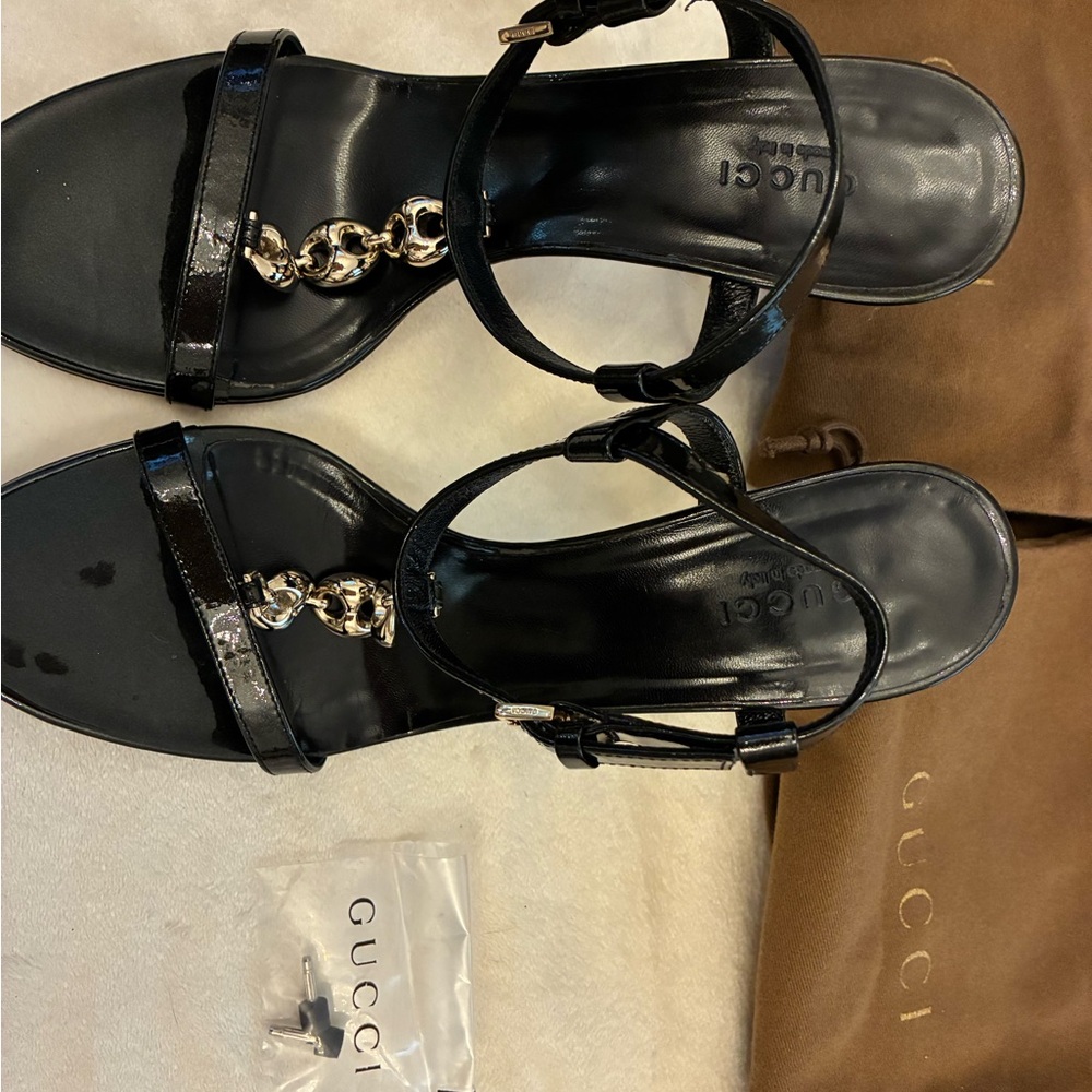 Elegant Gucci Black High Heel Gold Chain Detail and Ankle Strap. EUC. 7.5 - Picture 13 of 16